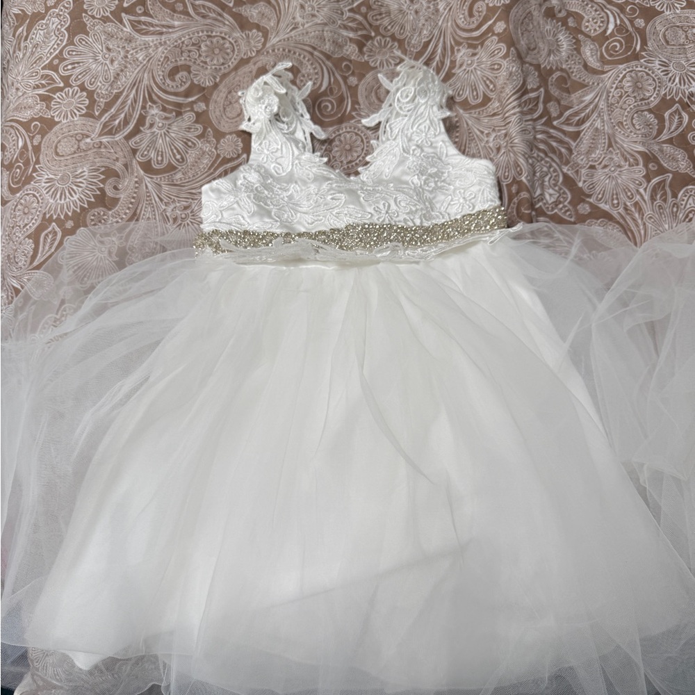Elegant White Flower Girl Lace Kids Dress